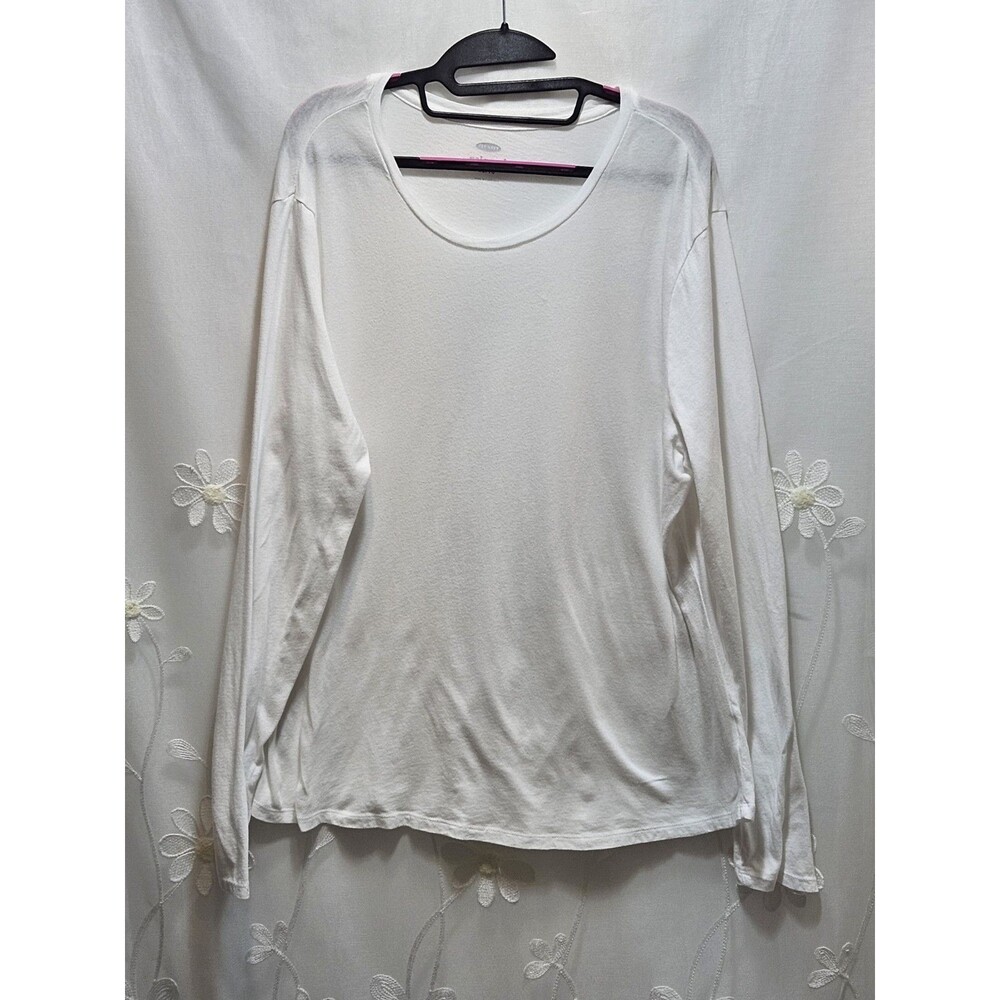 Old Navy Womens XL White Shirt Relaxed Solid Clean Girl Bright Plain Long Sleeve
